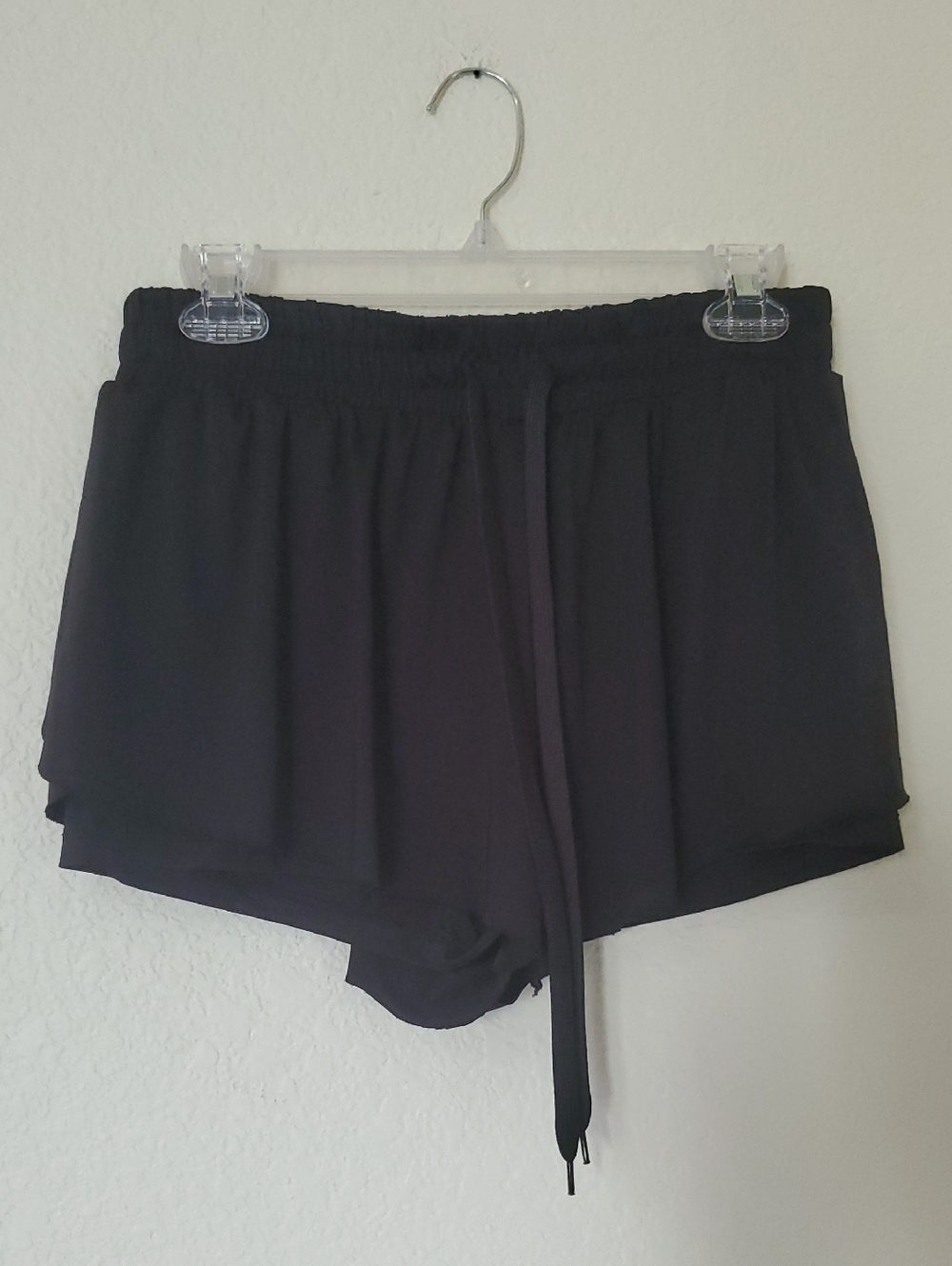 Women’s Black Drawstring Elastic Waist Skort Flare Shorts